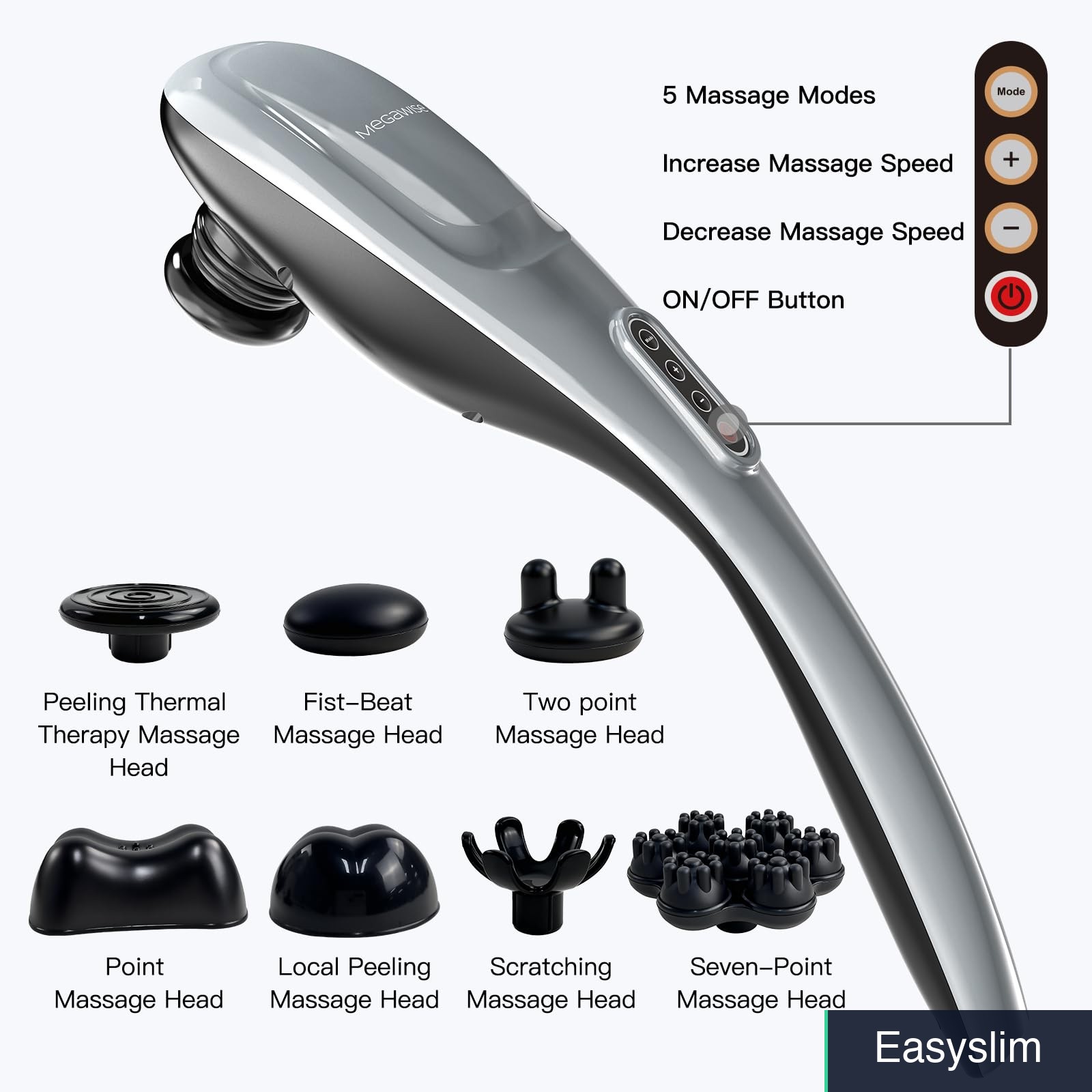 Deep Tissue Percussion Massager Cordless Handheld 7 Attachments Silver