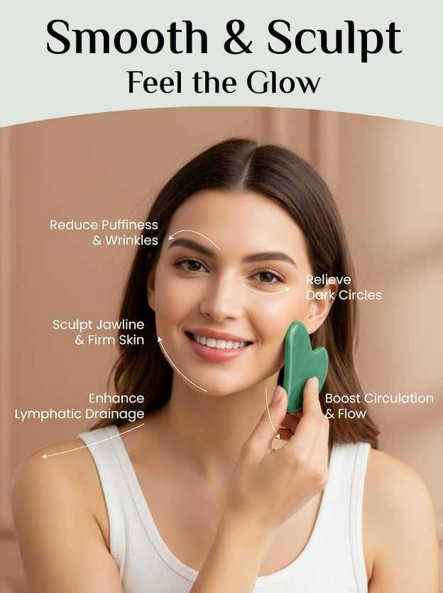Gua Sha Facial Tools: Natural Jade Stone Guasha Tool for Face Acupuncture Therap