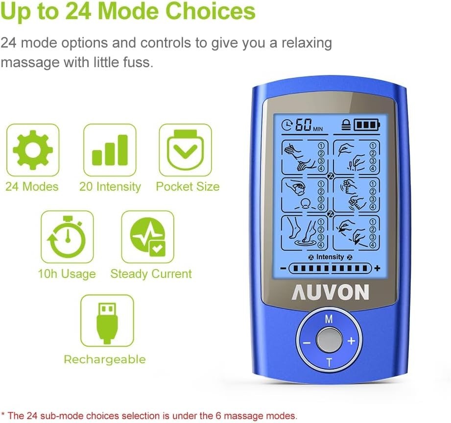 Ultimate Pain Relief TENS Unit – Rechargeable with 24 Modes & Kits Included