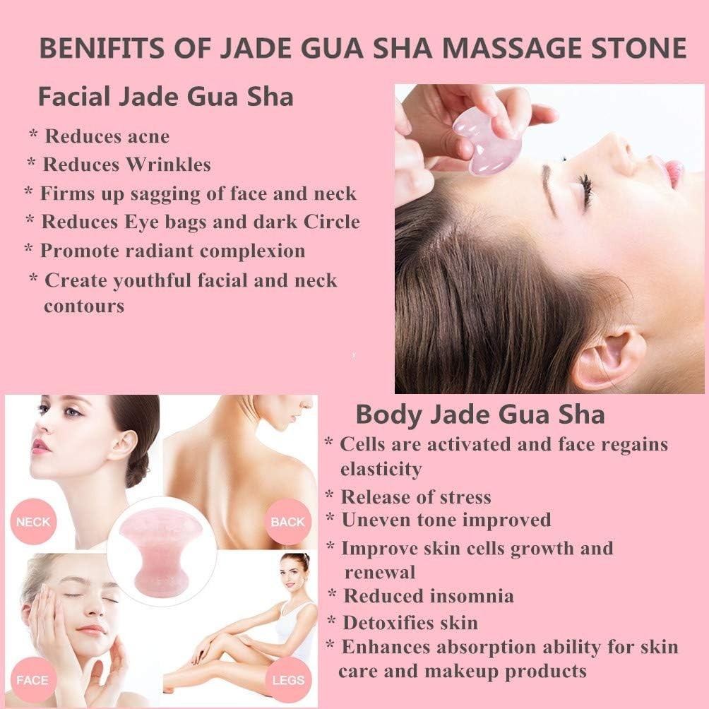 Mushroom Gua Sha Massage Tools – 2 Rose Quartz Stones for Skin & Body Care