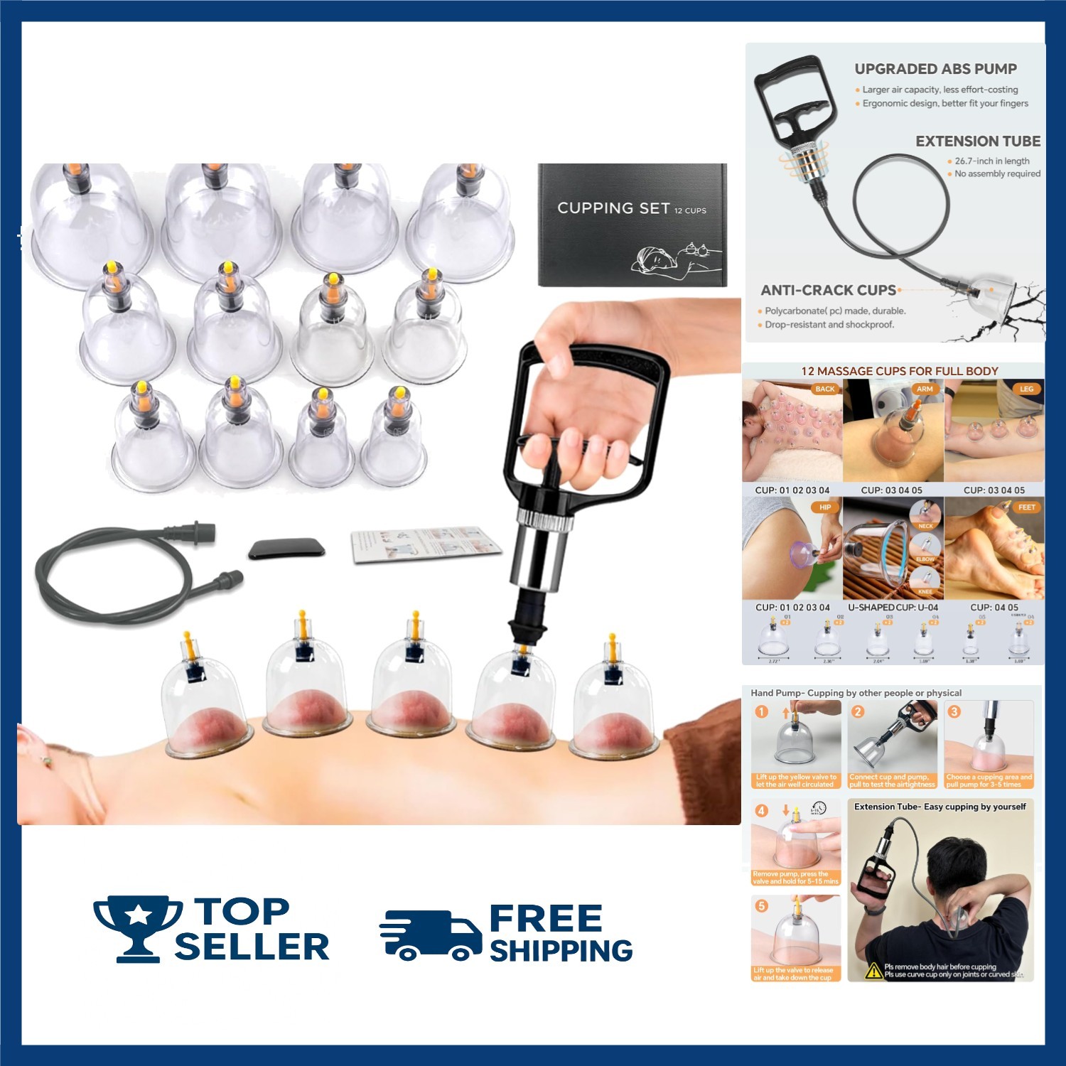 Cupping Therapy Massage Kit w Pump 12 Cups for Cellulite Muscle