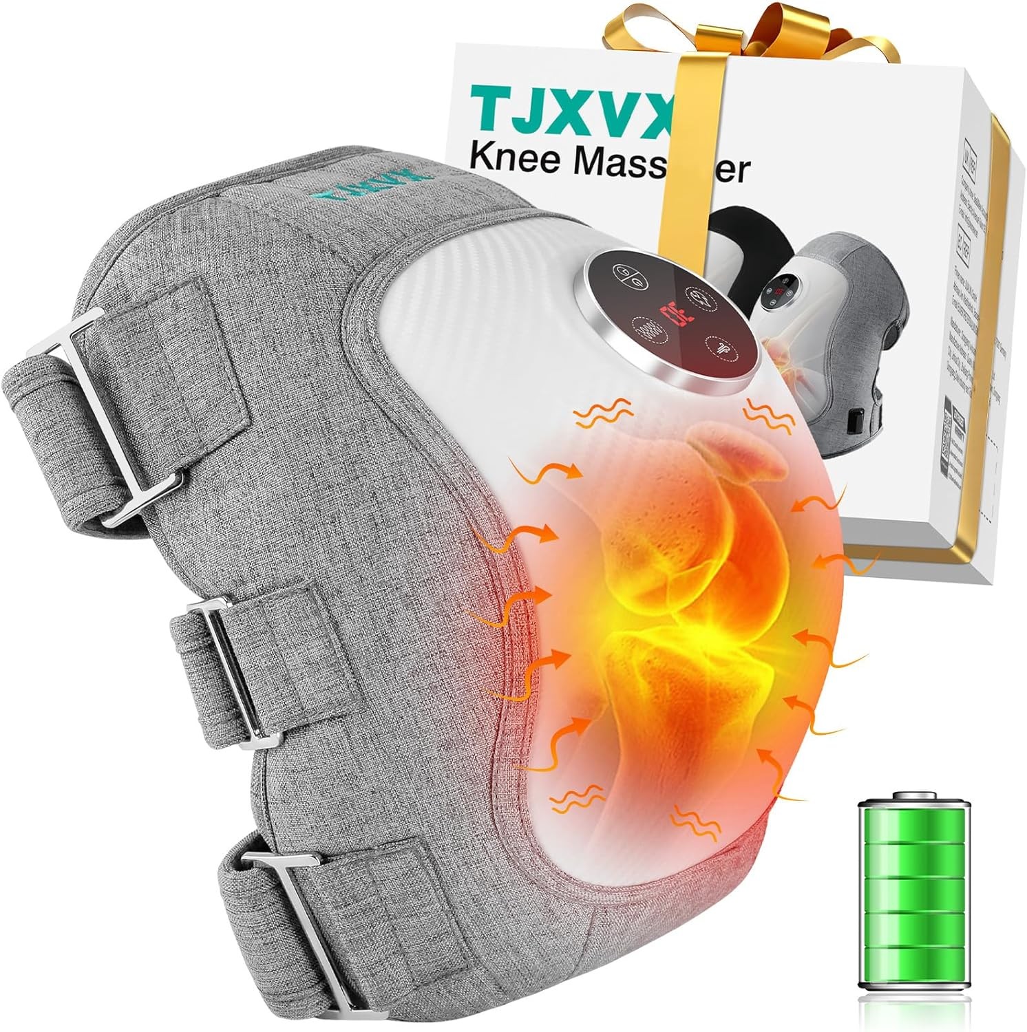 Electric Knee Massager with Heat,5000mAh Battery, Portable Cordless, Adjustable