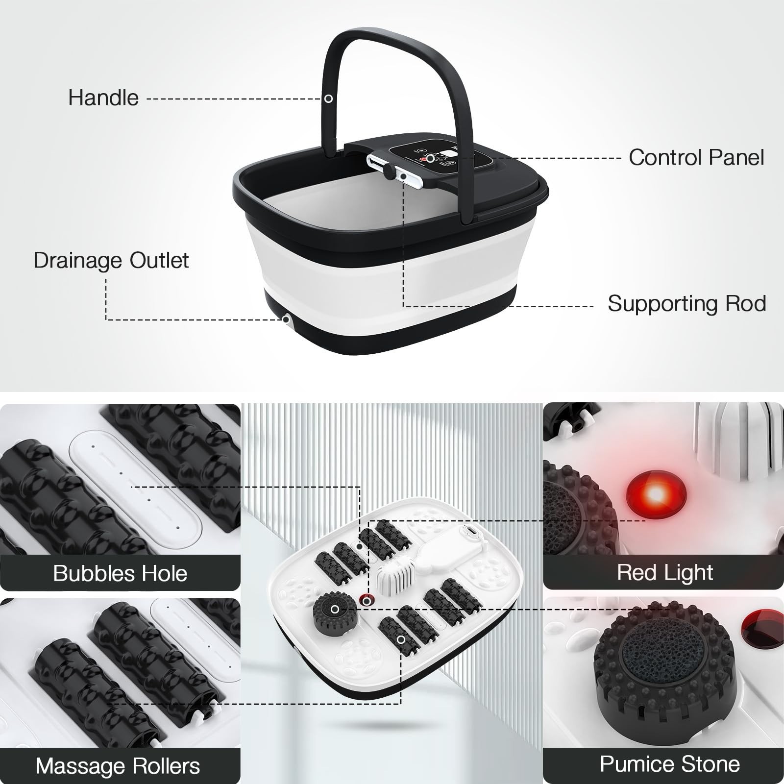 Collapsible Foot Spa with Heat & Bubbles, Shiatsu Massage Rollers, Relaxation Ba