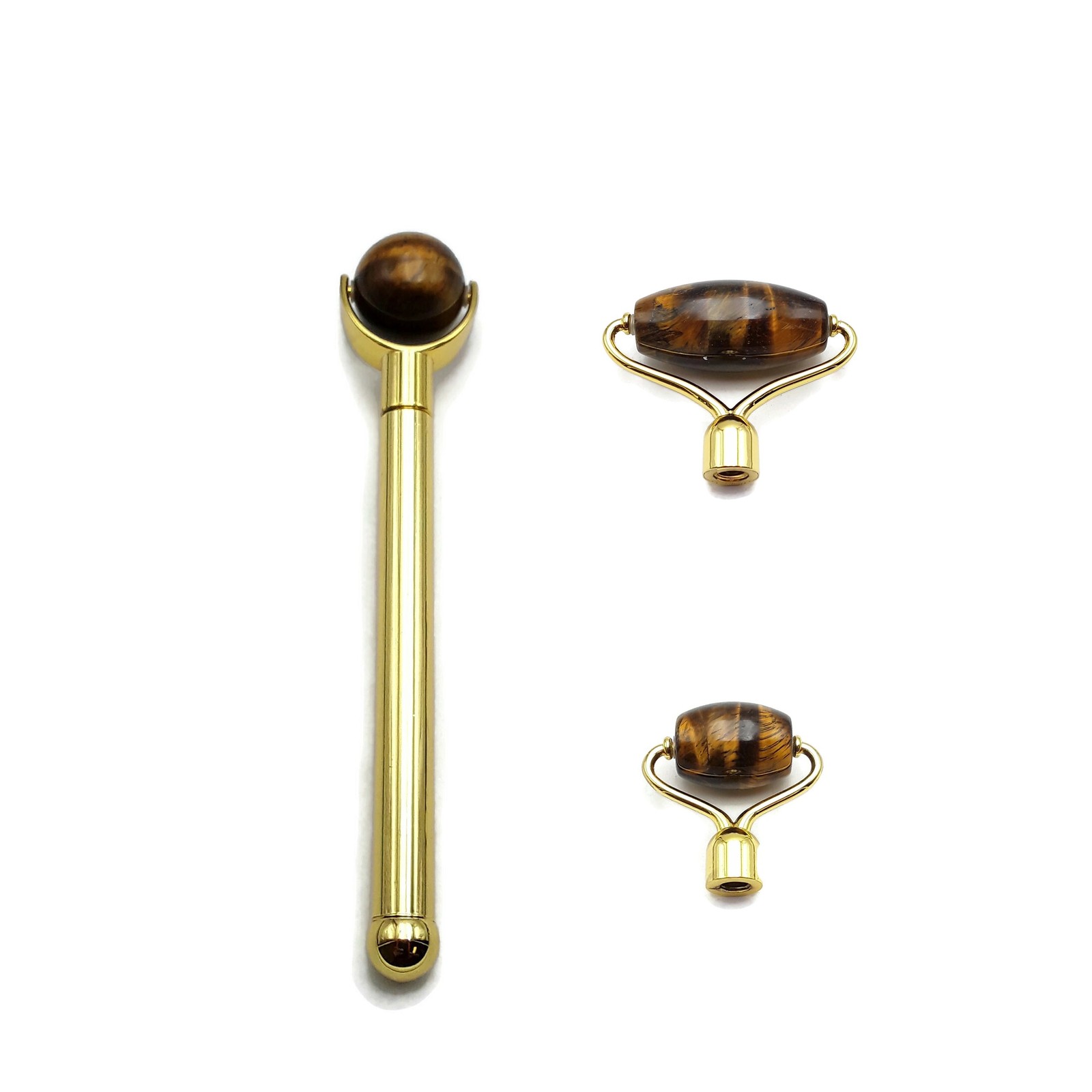 3 in 1 Yellow Tiger Eye Face Massage Roller Detachable Piece Kit