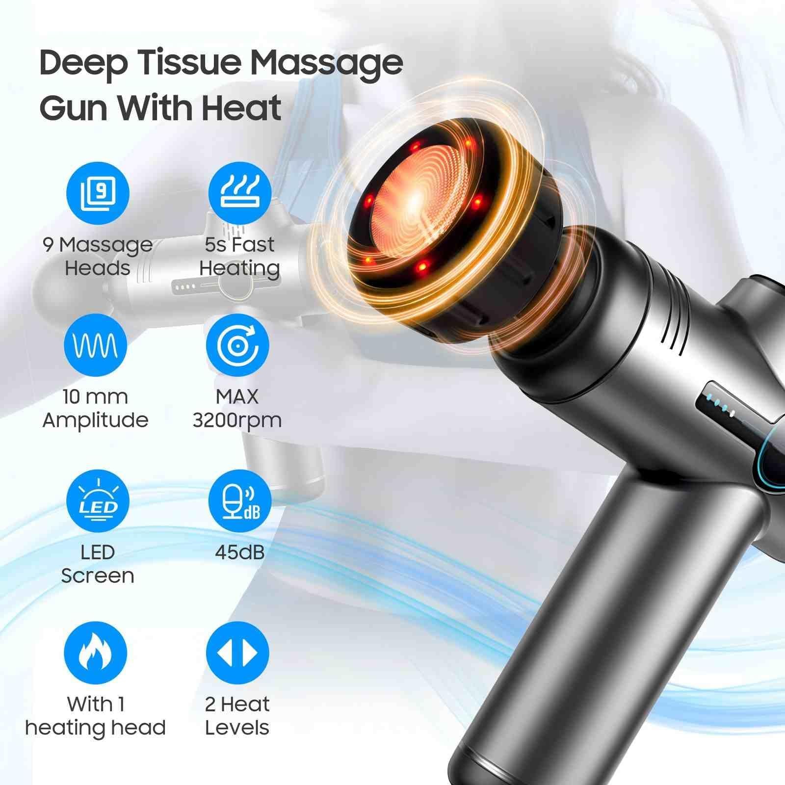 JOYSUWERUN Massage Gun with Heat, Mini Handheld Massager for Home & Grey