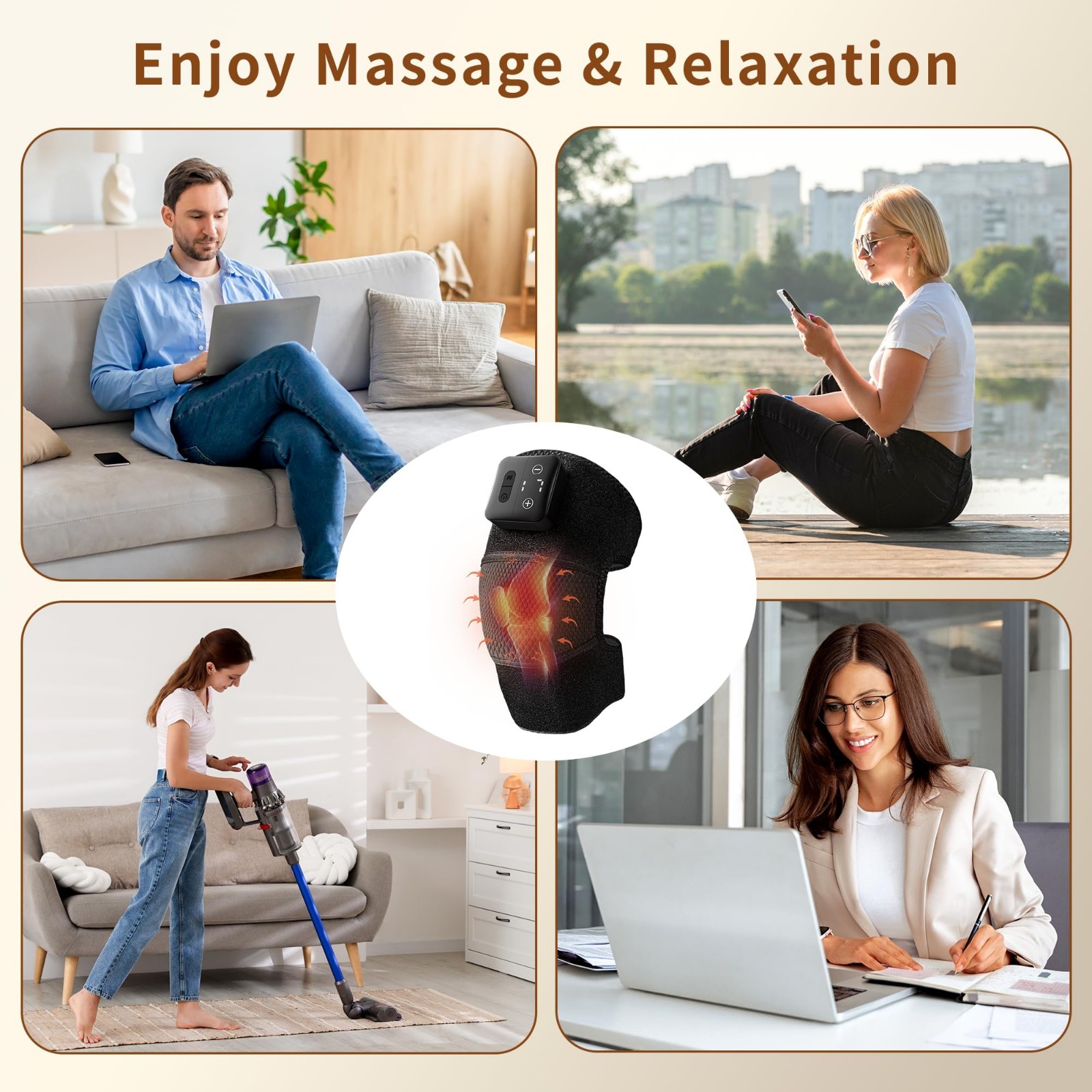 Cordless Heated Knee Massager with Vibration – Rechargeable Pain Relief Pad, 5 H
