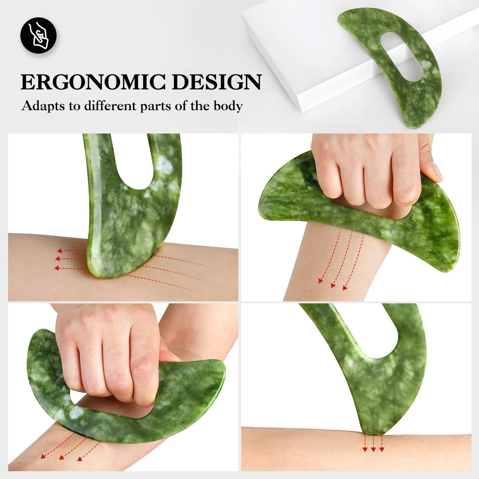CekPo Jade Stone Gua Sha Massage Tool Large Guasha Board with 6.3 Inch, Green
