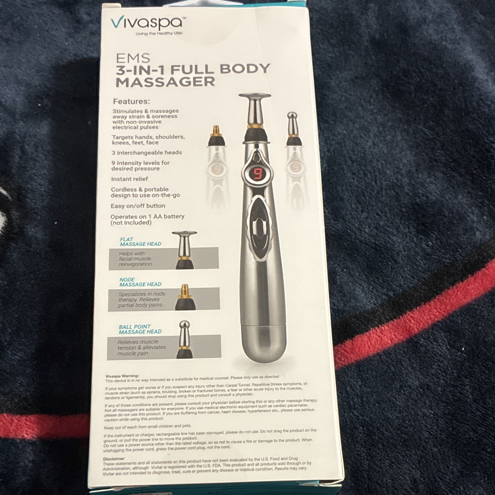 vivaspa EMS 3-in-1 Full Body Massager Cordless Handheld 3 Heads Silver
