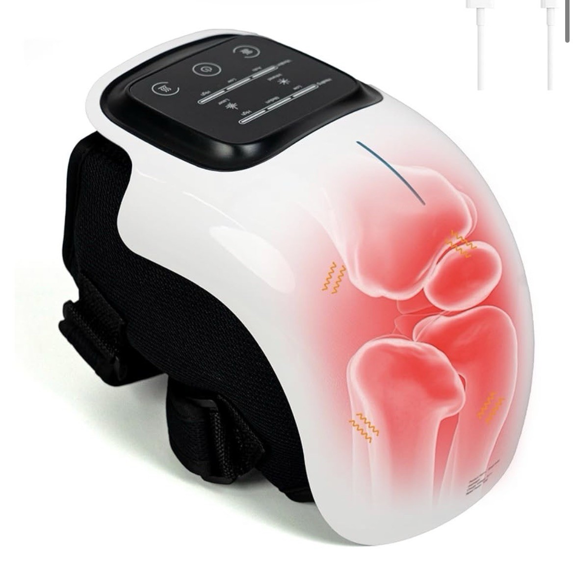 GI 2026 Cordless Heated Vibrating Knee Massager Battery USB Charging White