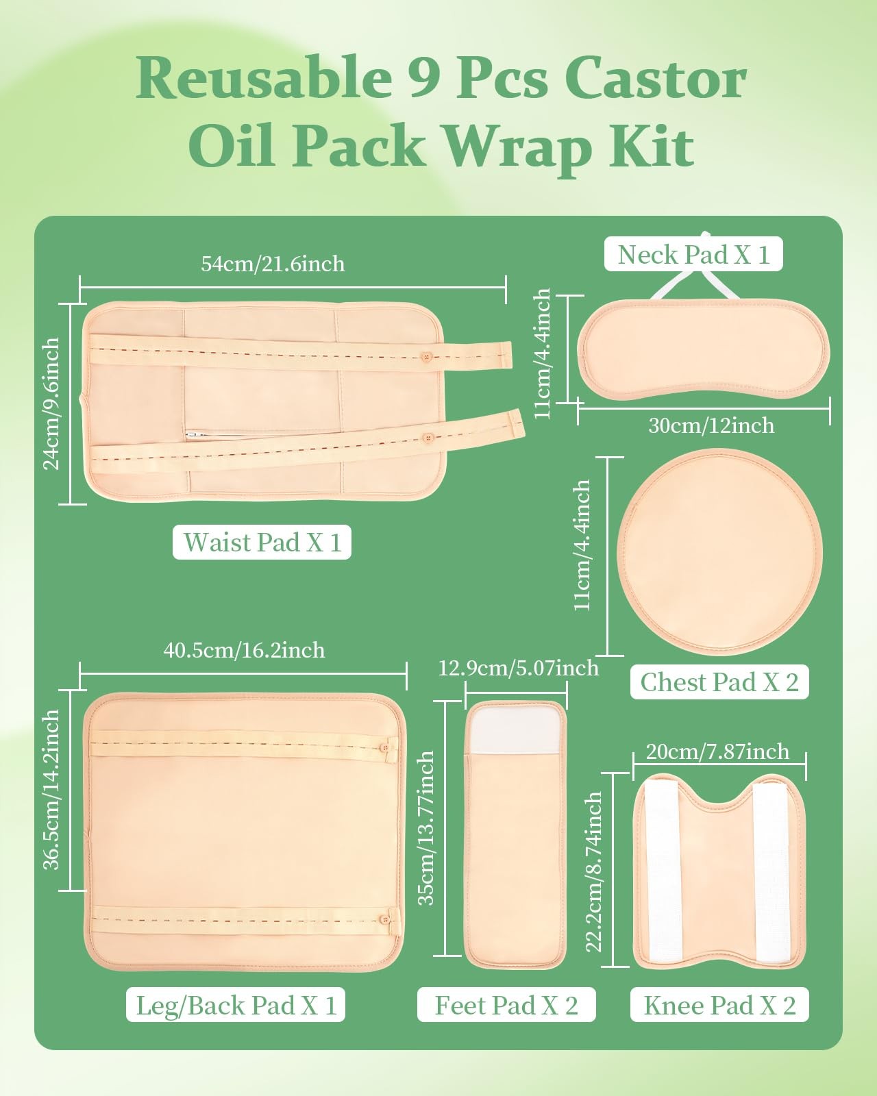 Castor Oil Pack Wrap, 9 Pcs Reusable Organic Castor Oil Pack Kit for Neck Che…