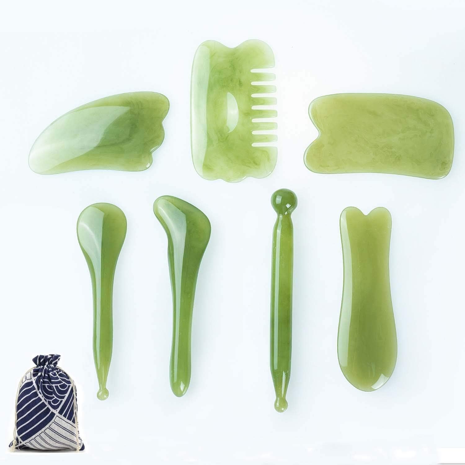 7 Pieces Gua Sha Scraping Massage Tool,Natural Resin GuaSha Tool Massage Tools S