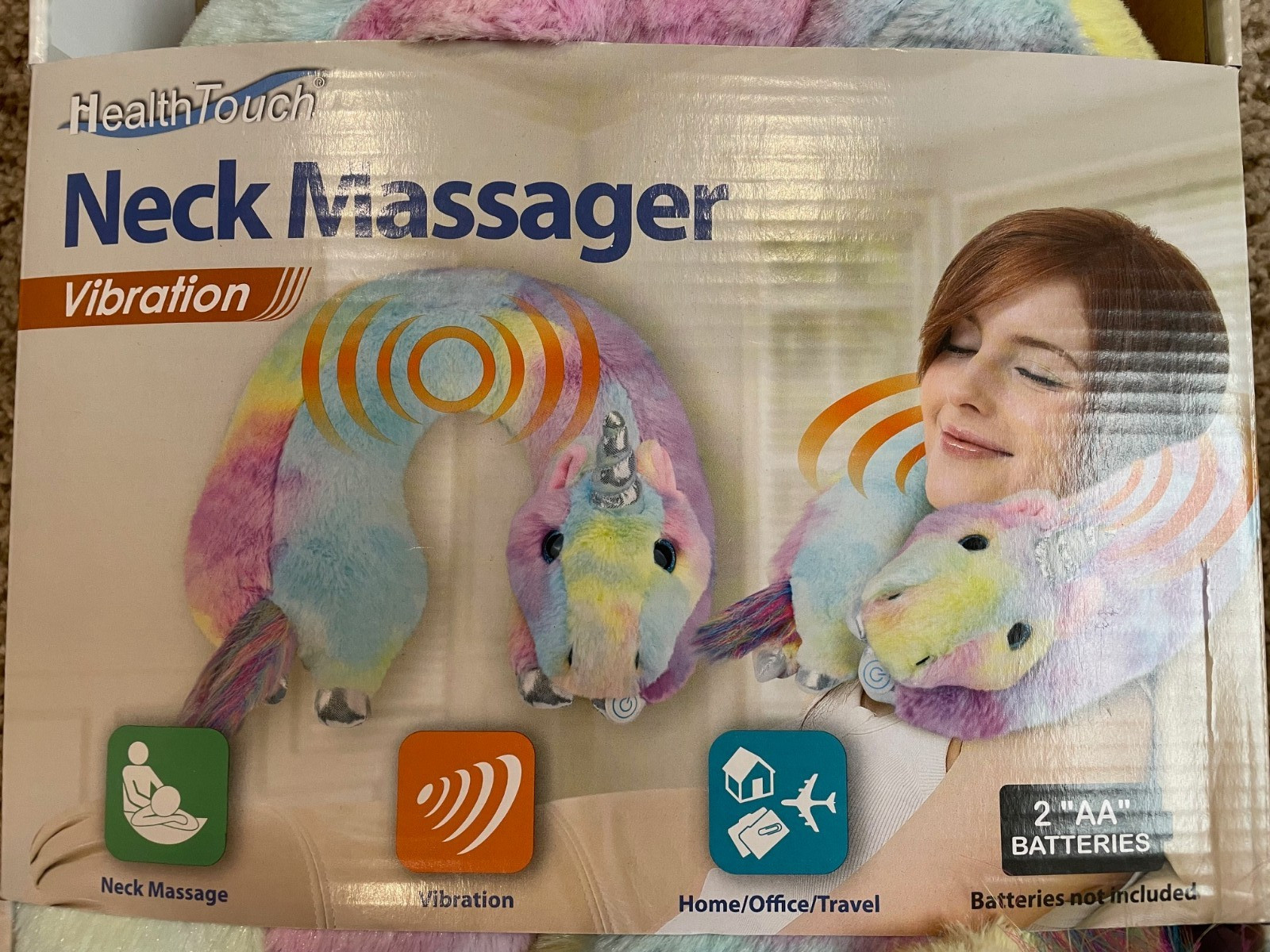 Health Touch UNICORN Plush Neck Massager Vibration, Brand new in Box, Multicolor