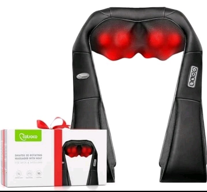 COTSOCO Neck & Shoulder Massager – 3D Rotating Shiatsu with Heat – Black