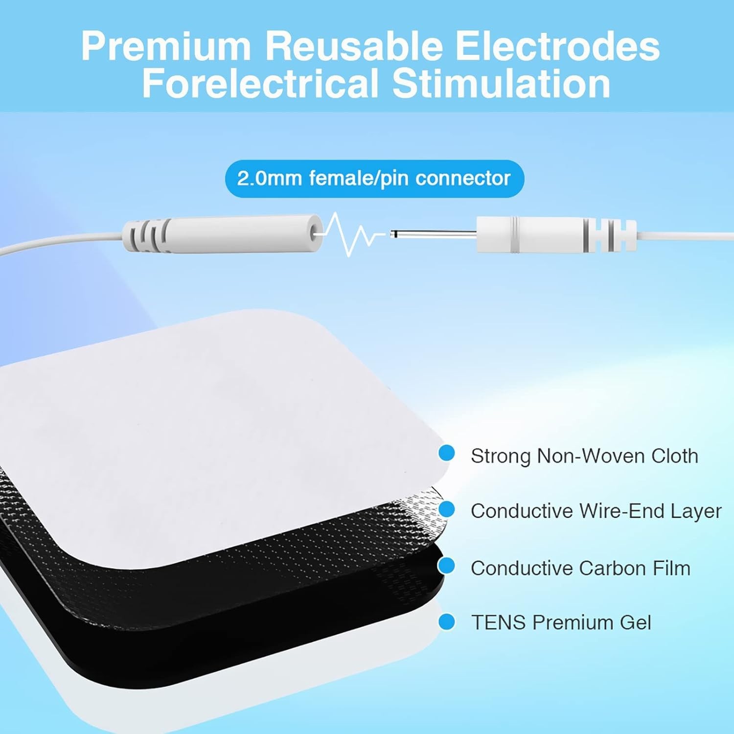 20 Self-Adhesive 2×2″ TENS Pads – Latex-Free Electrotherapy for Everyone
