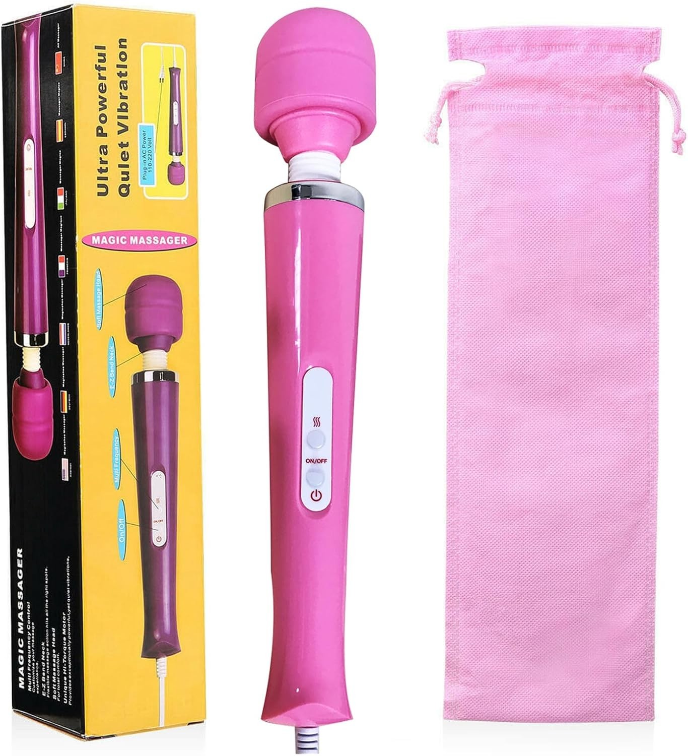 Handheld Electric Body Massager Wand Plug-in Corded Deep Tissue Full Body Pink