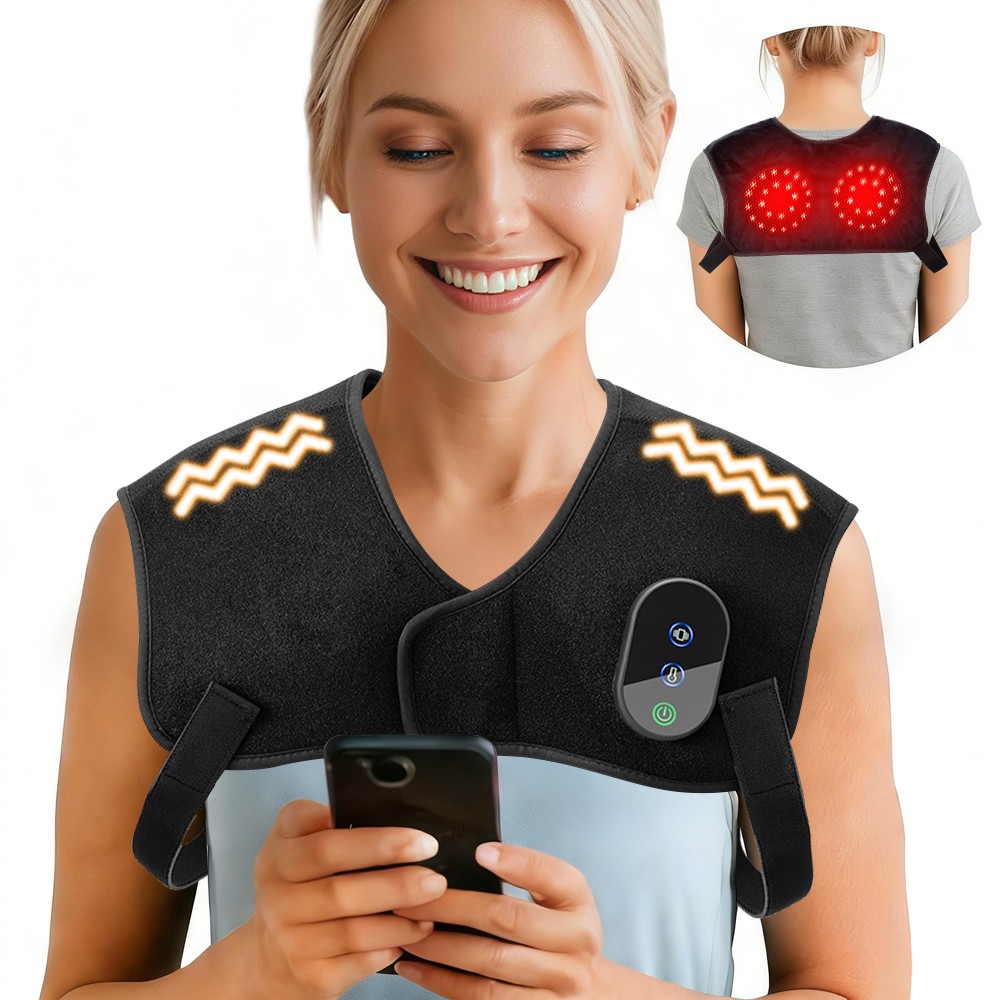 Cordless Portable Shoulder Heating Pad & Massager, Heating Vibration Shoulder