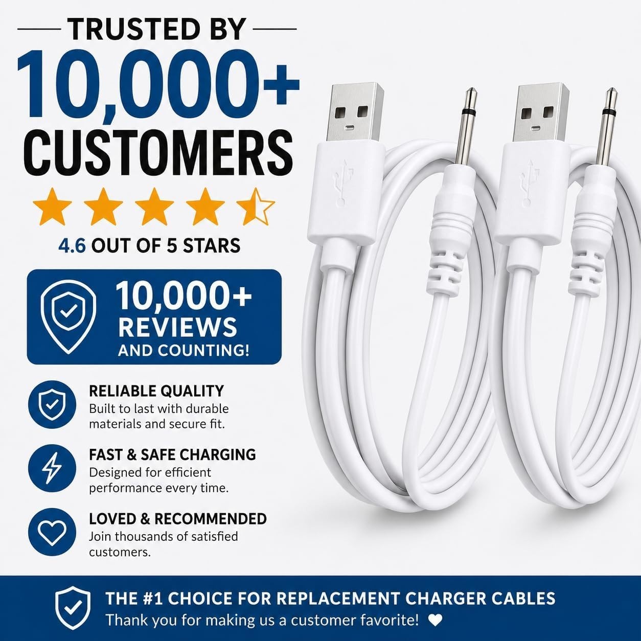 Versatile 2-Pack Fast Charging Cables for Massagers – USB and 2.5mm DC Included