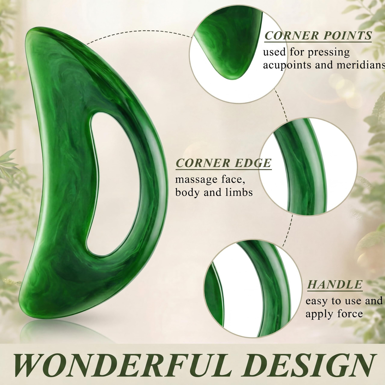 BBTO 2 Pcs Body Gua Sha Tool Large Resin Scraping Tools with Handle for Green