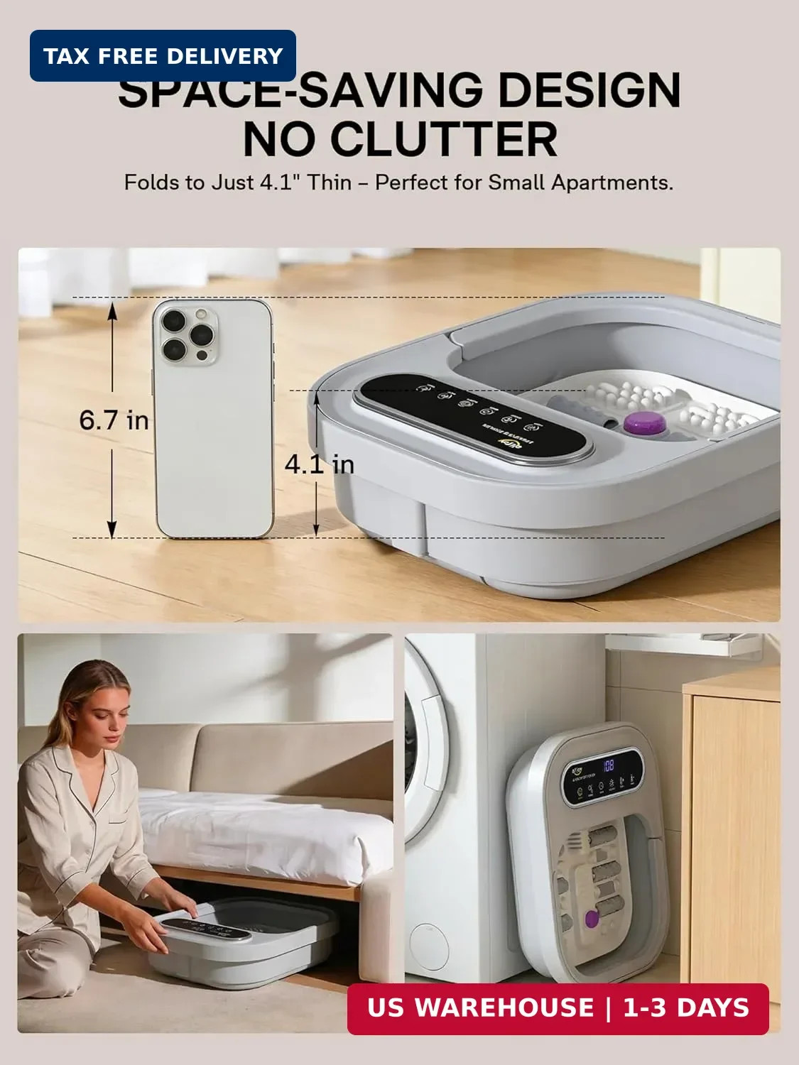 ALLJOY Collapsible Foot Spa with Heat, Pedicure Foot Bath with Bubbles & 6 Rolle
