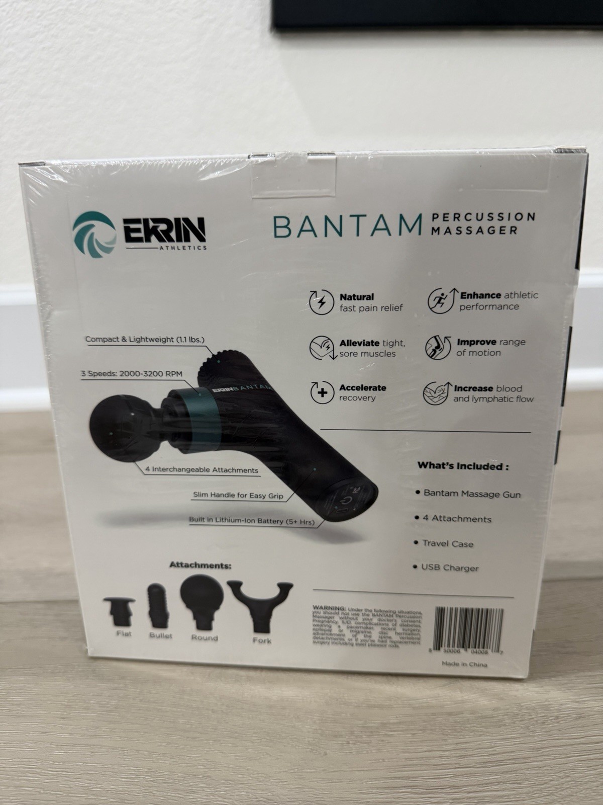 Ekrin Athletics Bantam Percussion Massage Gun Cordless Handheld Black 4 Heads