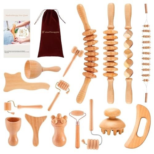 16-in-1 Wood Therapy Massage Tools Kit for Muscle Pain Relief & Body Sculpting