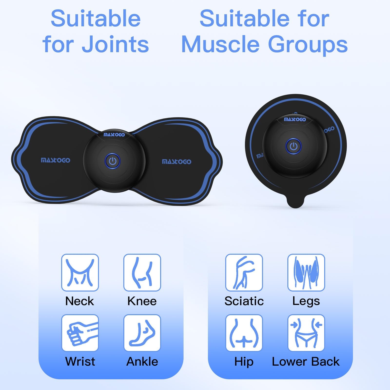 MASTOGO Wireless TENS Unit Electrode Pads Combo 8 Pack 5mm Snap Connectors Pain