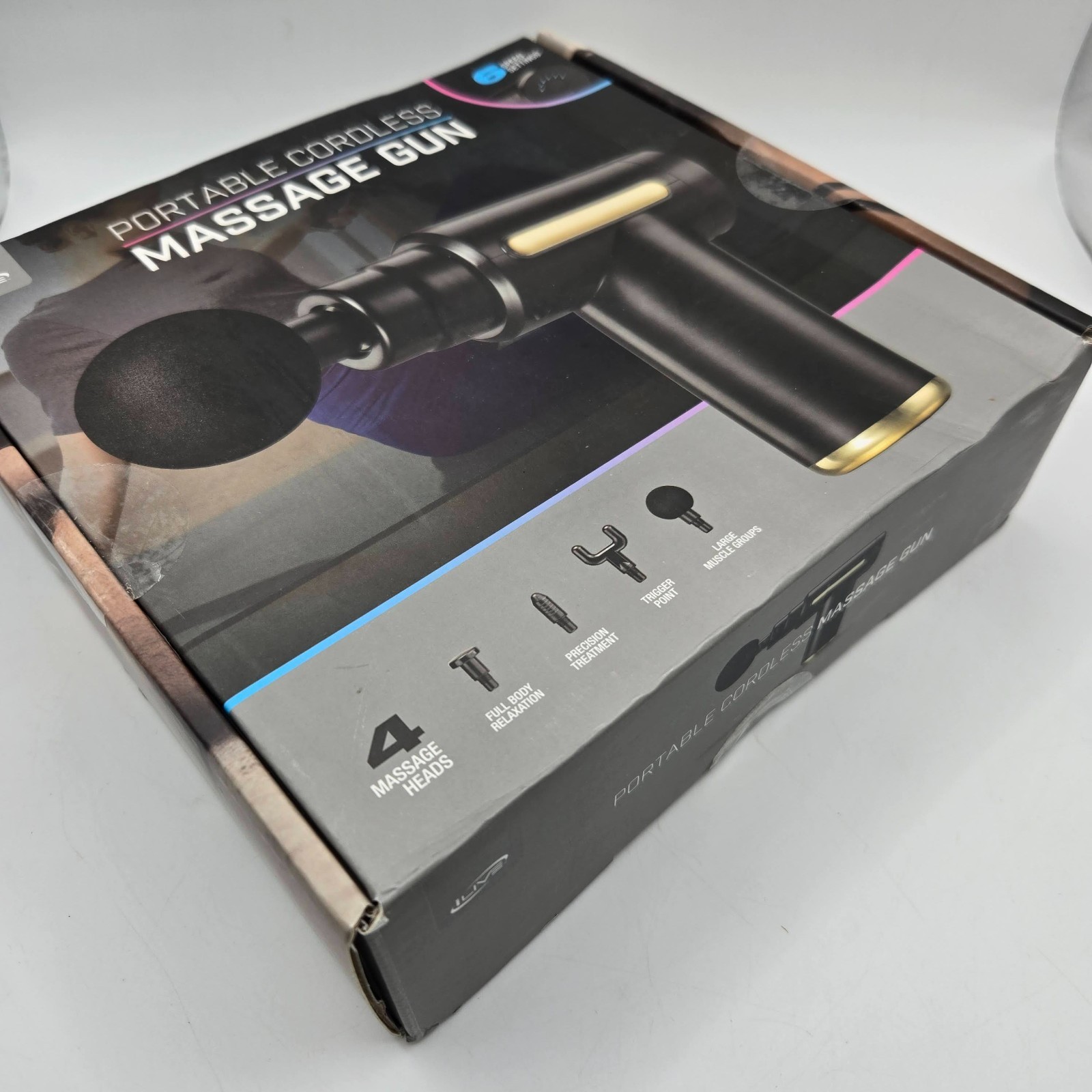 Portable Cordless Massage Gun – 4 Massager Heads / 6 Speed Options / NEW