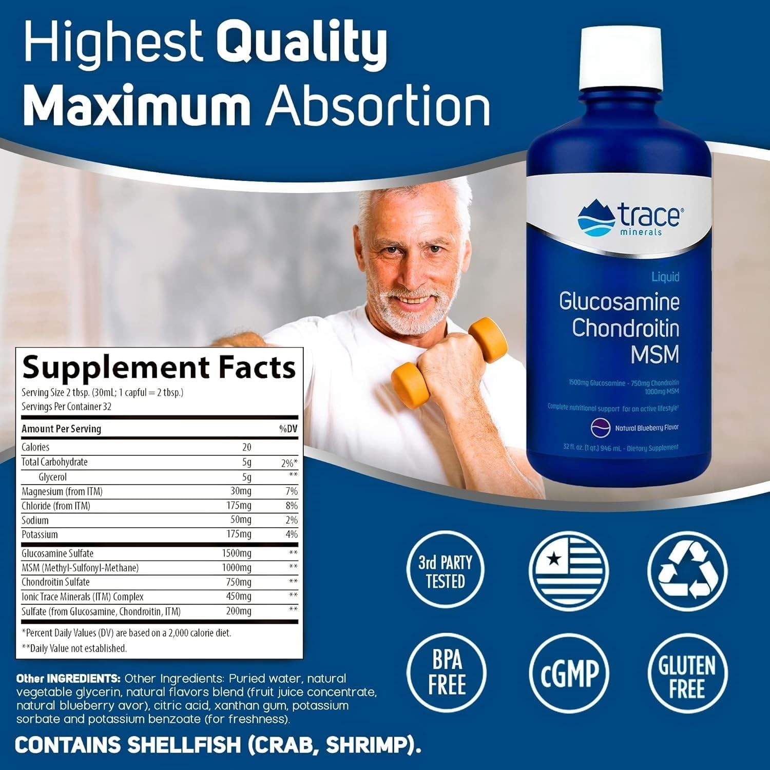 Trace Minerals | Liquid Glucosamine Chondroitin MSM | Complete Dietary Supple…