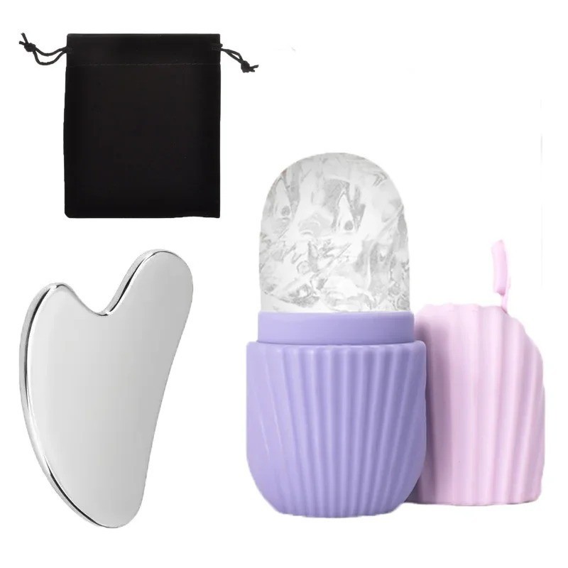 1/3Pcs Ice Face Roller Gua Sha Stainless Steel Facial Massage Skin Care Tool Set