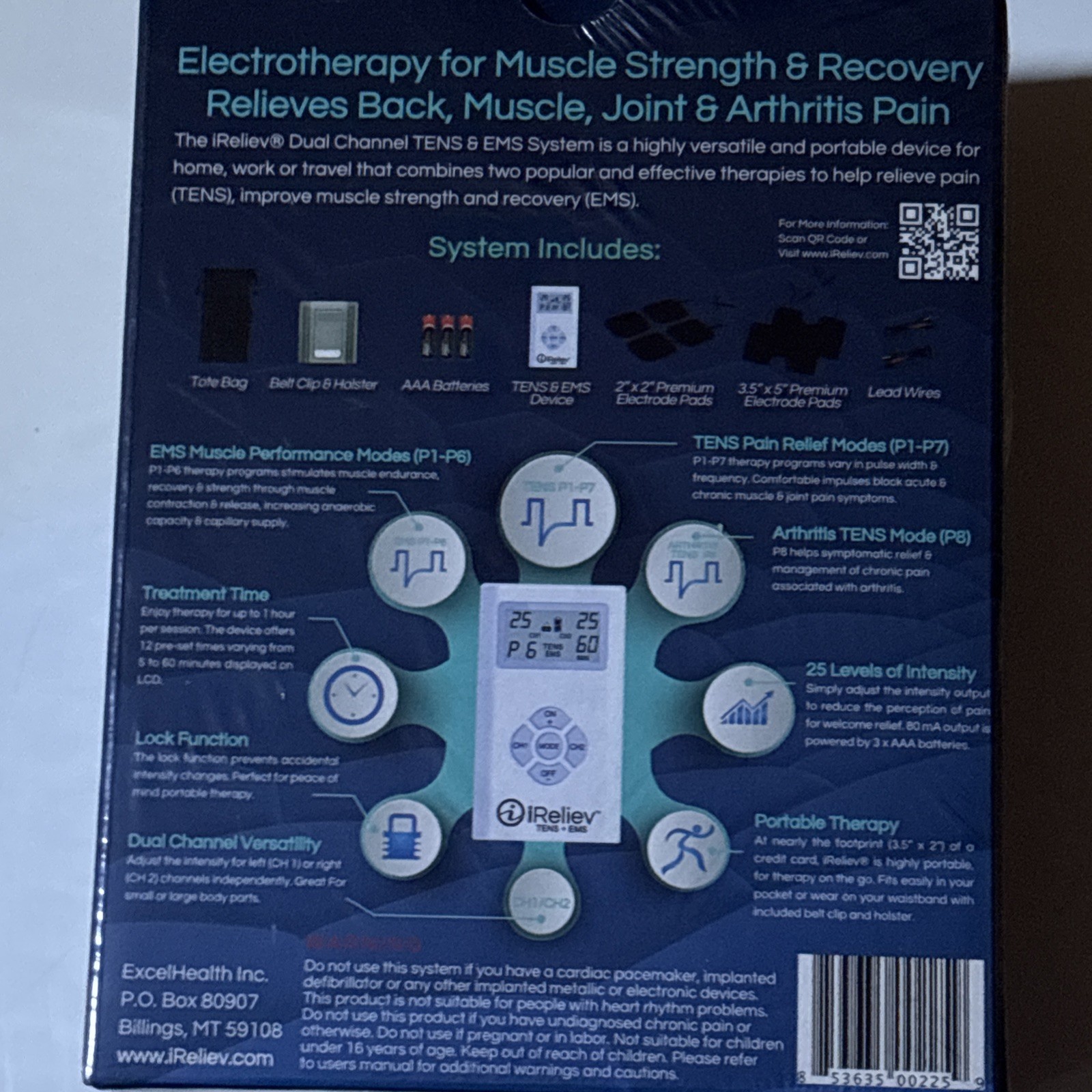 iRelive TENS with EMS Pain Relief and Muscle Stimulator – White/Black (ET-7070)