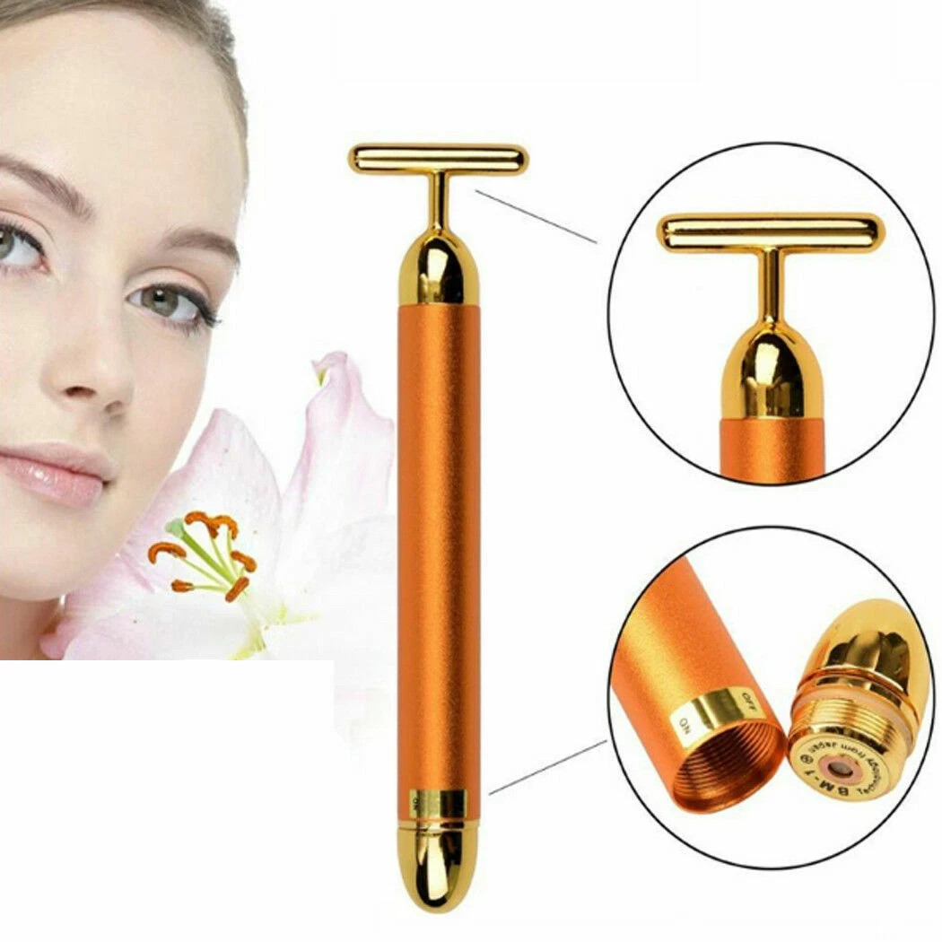 Beauty Bar 24k Golden Pulse Facial Massager T-Shape Electric Face Massage Tool