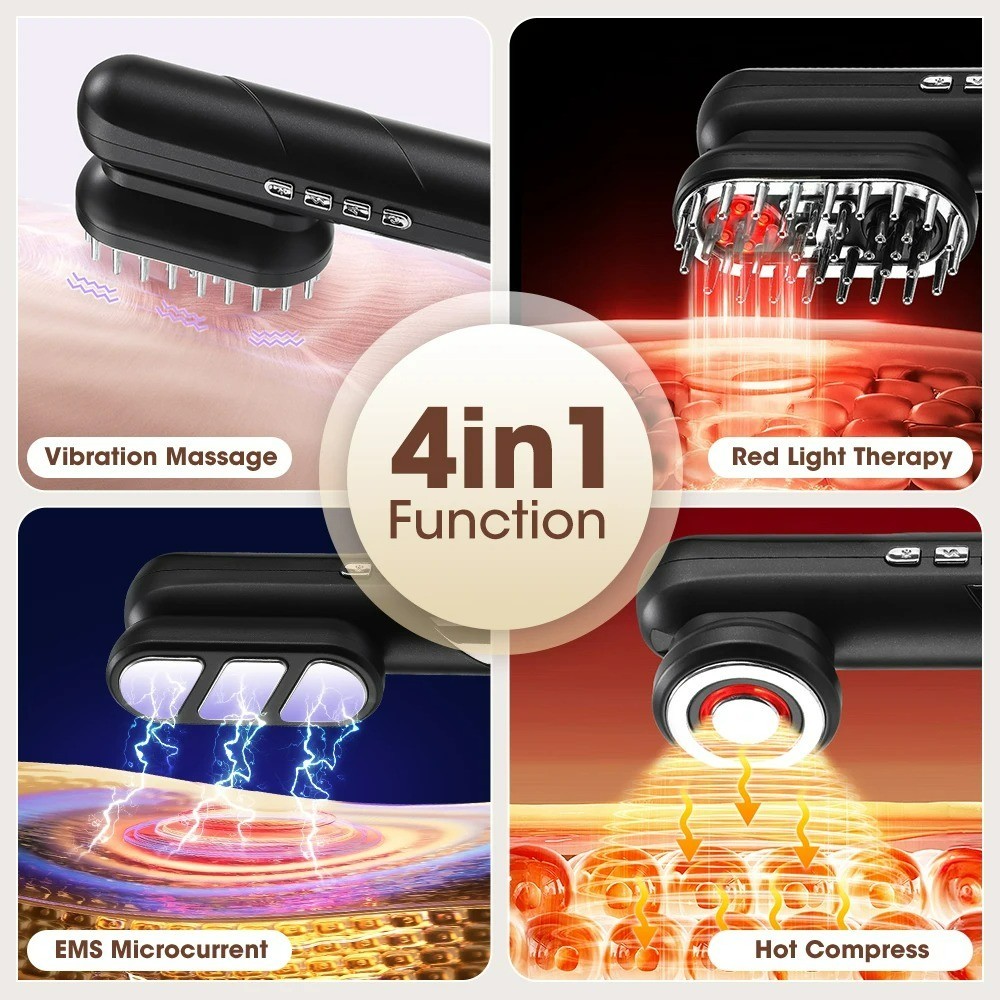 4-in-1 EMS Scalp Massager Red Light Hair Growth Comb Body Face Massage Tool