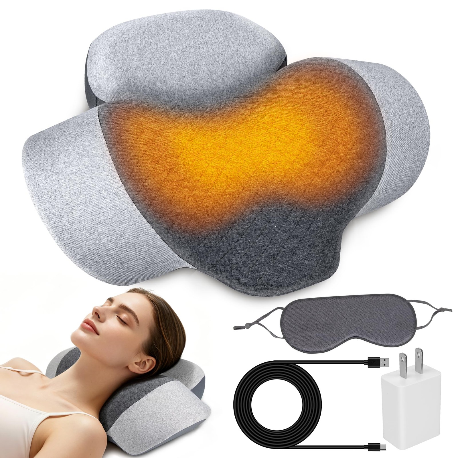 3-in-1 Neck Massager Pillow with Heat, Vibration & Air Traction, Plug-in Cerv…