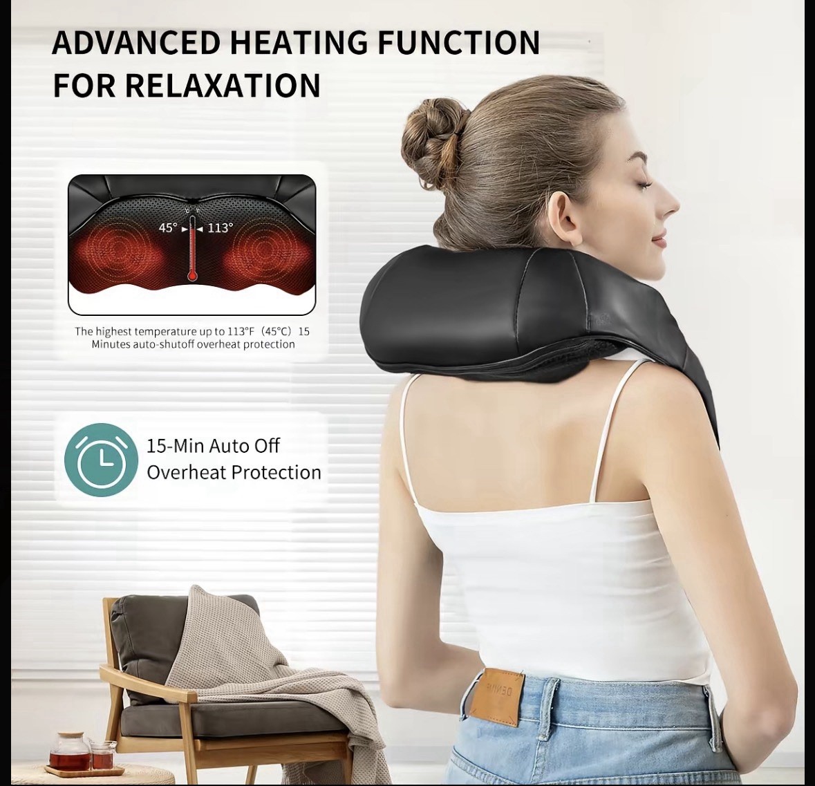 Nekteck Massage Belt 16 Kneading Nodes Heat PU Leather Black Corded Electric