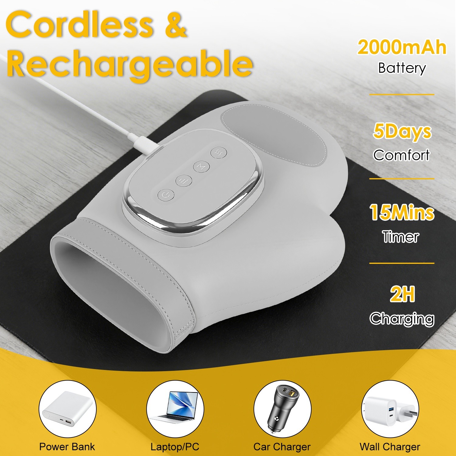 Cordless Hand Massager With Heat 3 Modes 5 Intensity Levels And Carry Bag