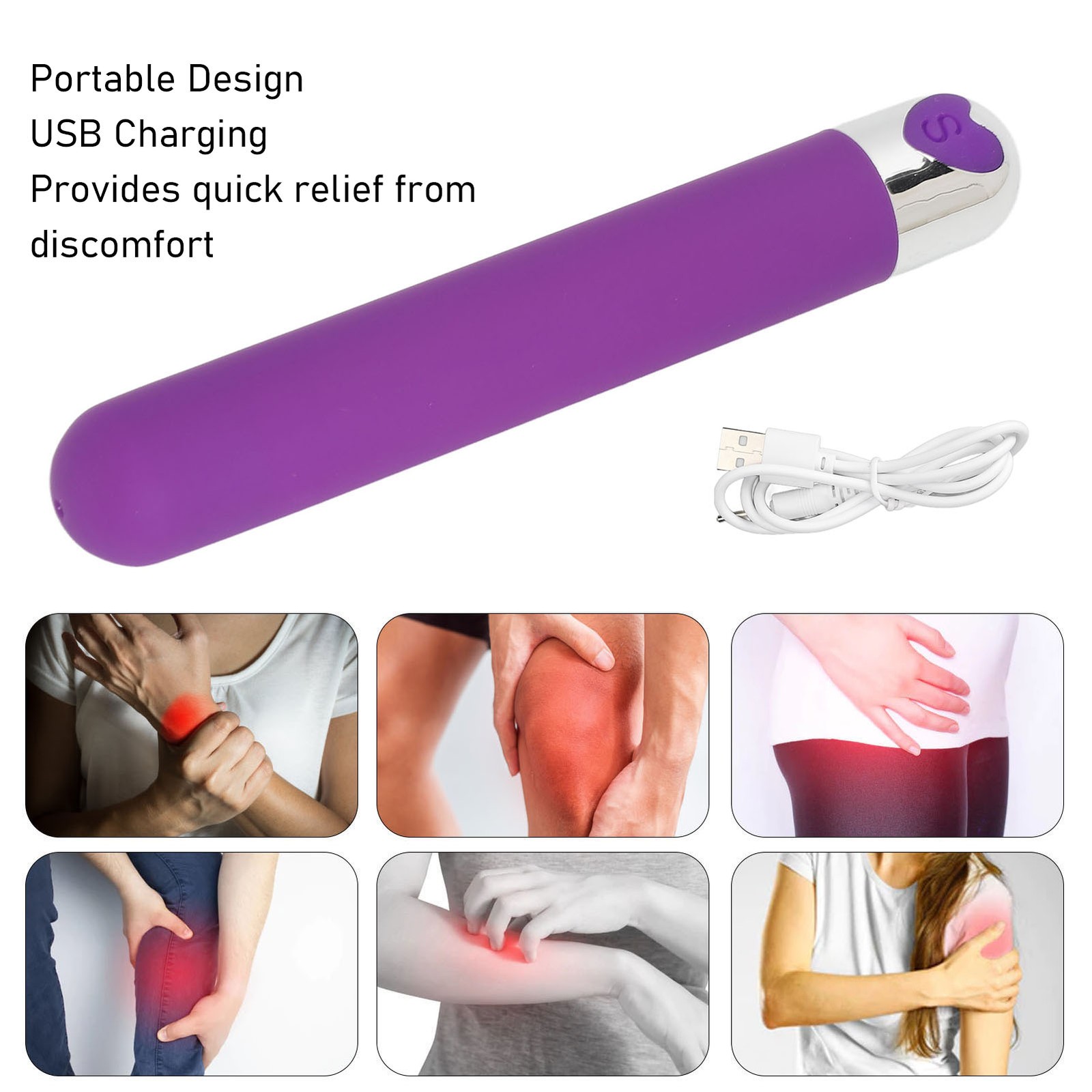 Handheld Massager Wand Rechargeable Reduce Relax Muscles Pain Deep Tissue Purple