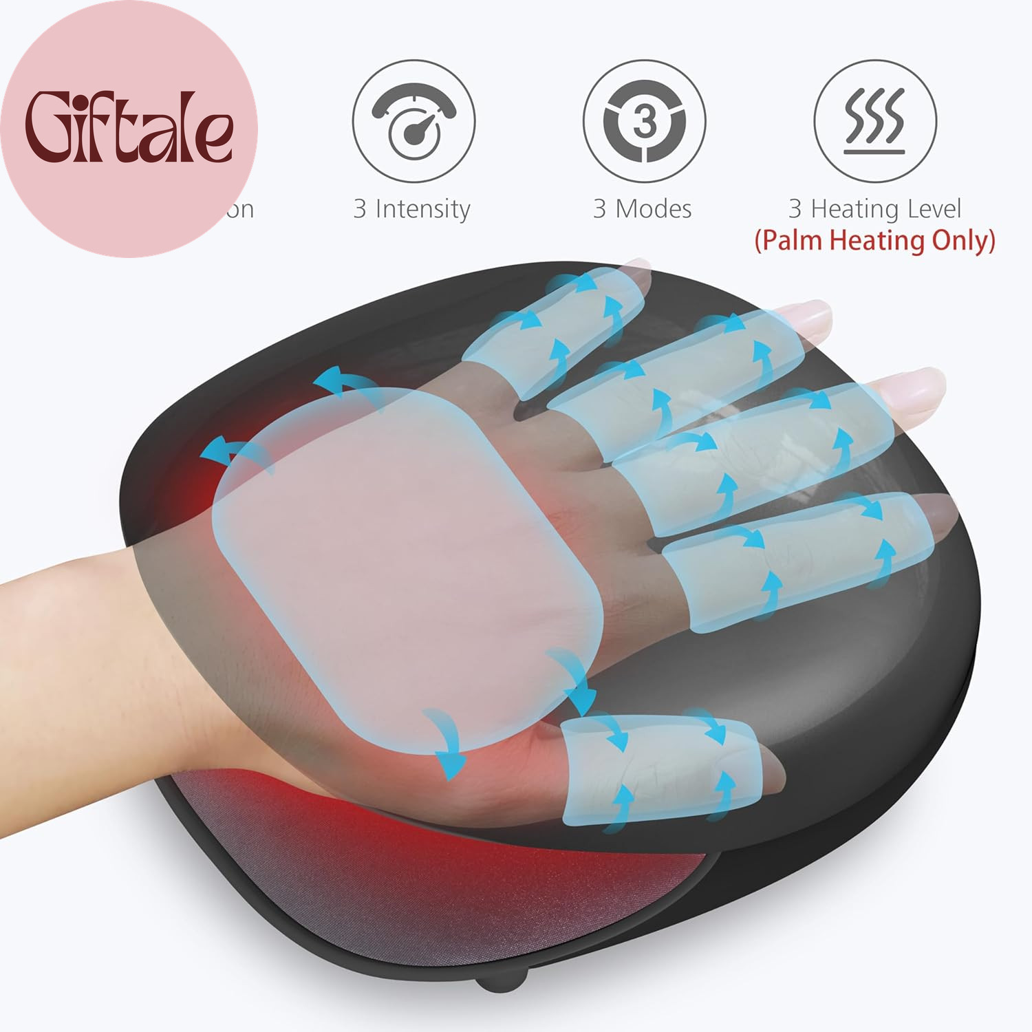 Wireless Hand Massager with Heat -3 Levels Compression & Heating,Rechargeable Ha