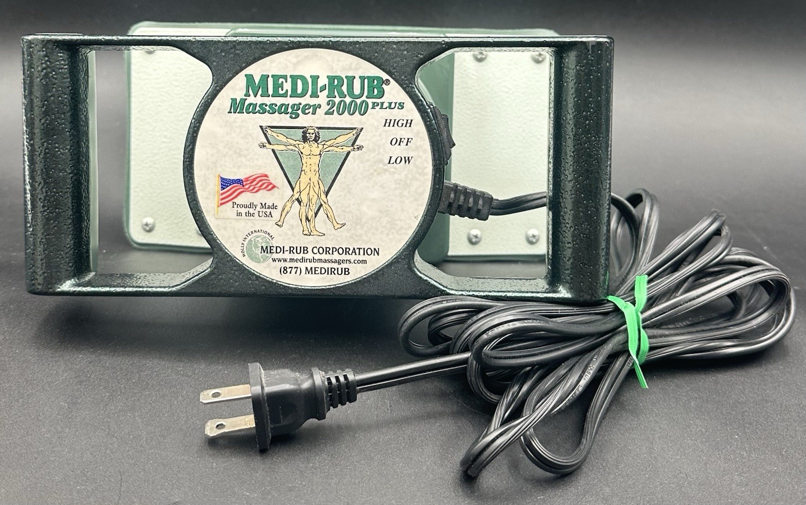 Body Massager 2000 Plus Two Speed Massage Therapy Medi Rub Made USA Green Pad