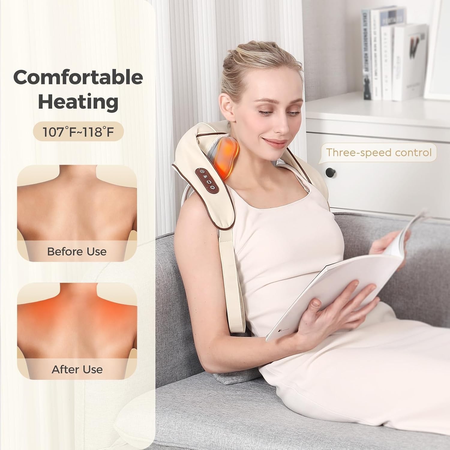 Wireless Deep Tissue Kneading Neck Waist back legs Massager with Heating Functi.