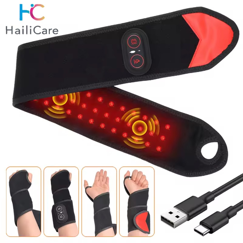 Electric Wrist Massager Brace w/ Heat & Vibration for Carpal Tunnel, Arthritis