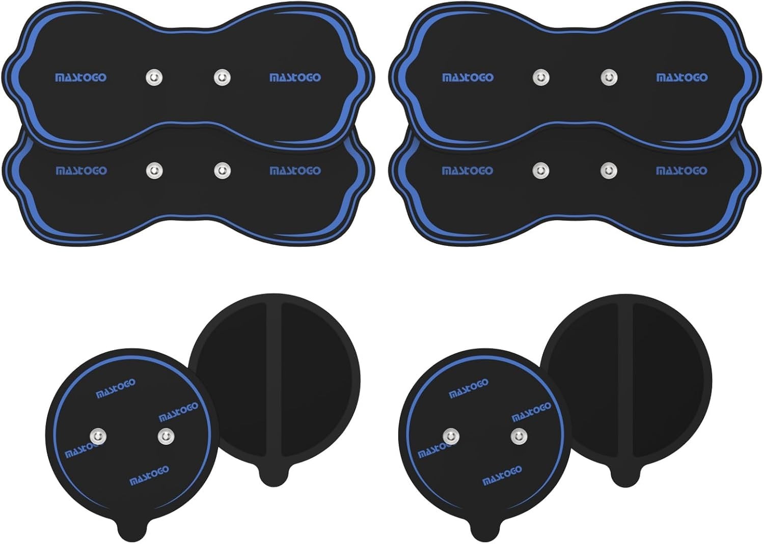 MASTOGO Wireless TENS Unit Electrode Pads Combo 8 Pack 5mm Snap Connectors Pain