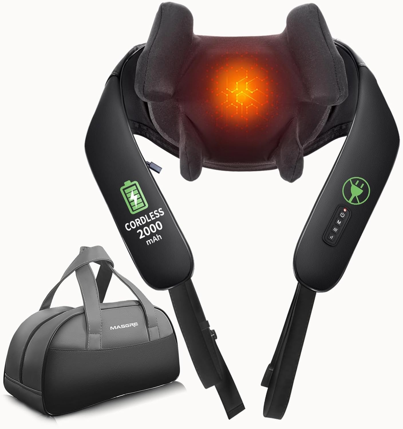 Cordless Shiatsu Neck & Back Massager W/ Heat 2500mAh Rechargeable Electric Deep