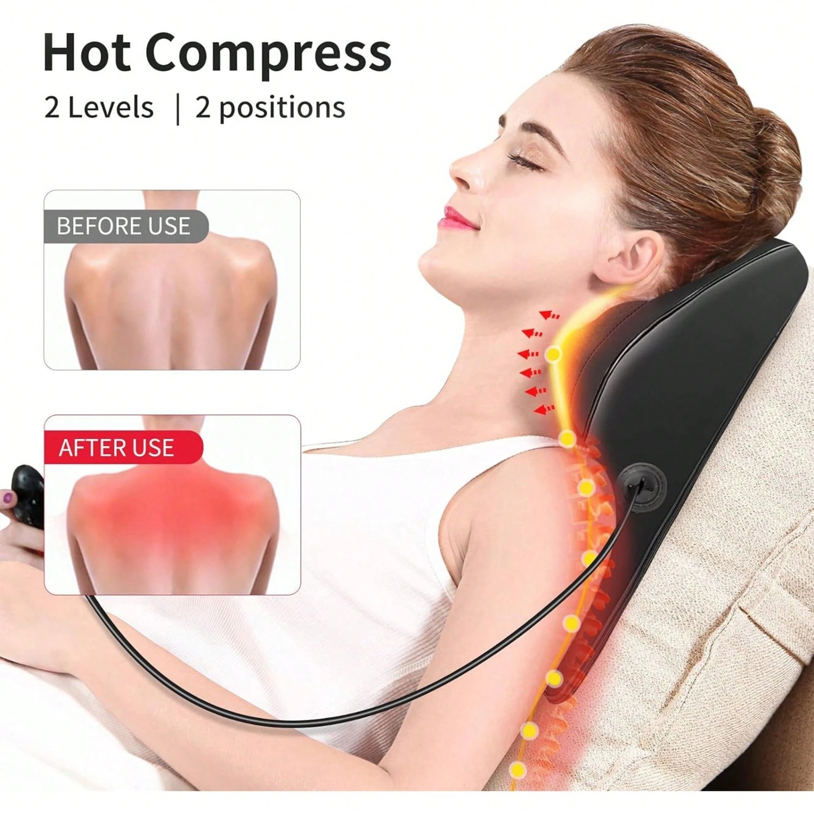 New Boriwat 3D Kneading Back Neck Massager Pillow Heat Pain Relief Gift Black