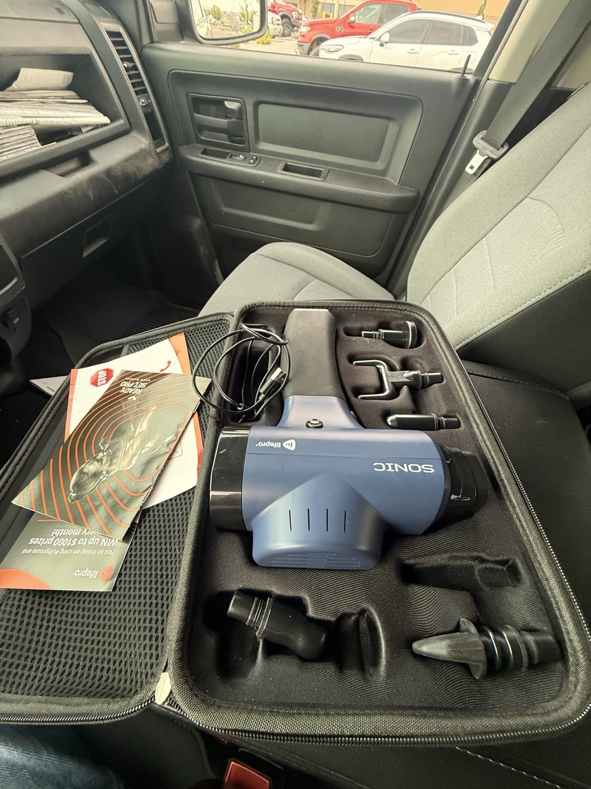 Lifepro Sonic Cordless Handheld Percussion Massage Gun Kit 8 Heads Case Blue