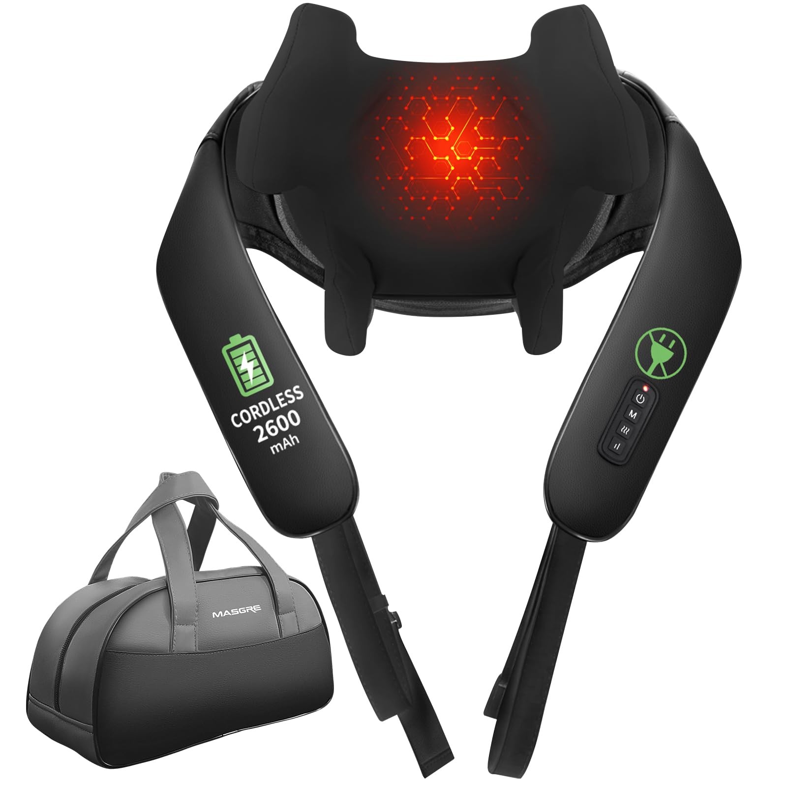 Shiatsu Neck and Back Massager with Heat, Upgraded 2600mAh Cordless Shoulder …