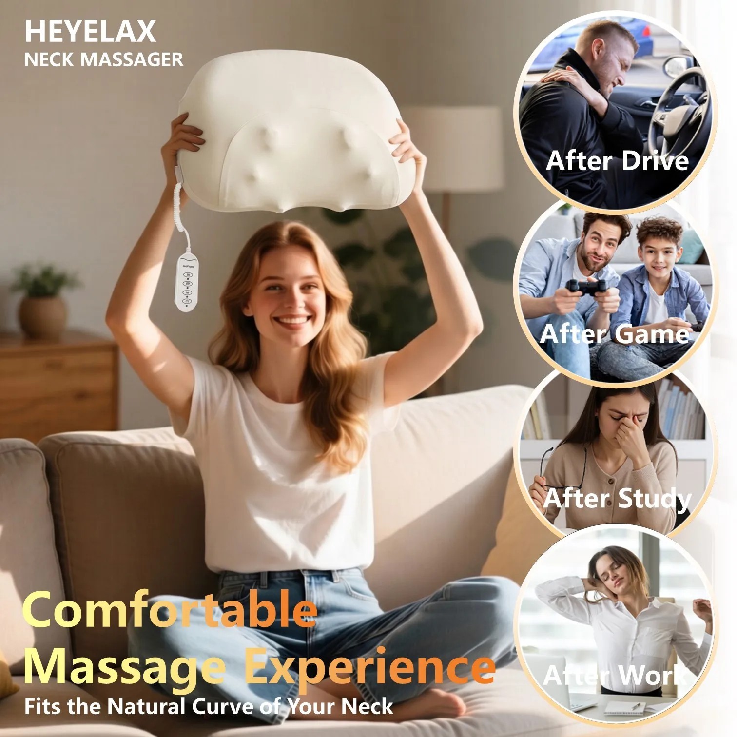 Shiatsu Neck and Shoulder Massager Pillow for Deep Relaxation，Ideal for Sleeping