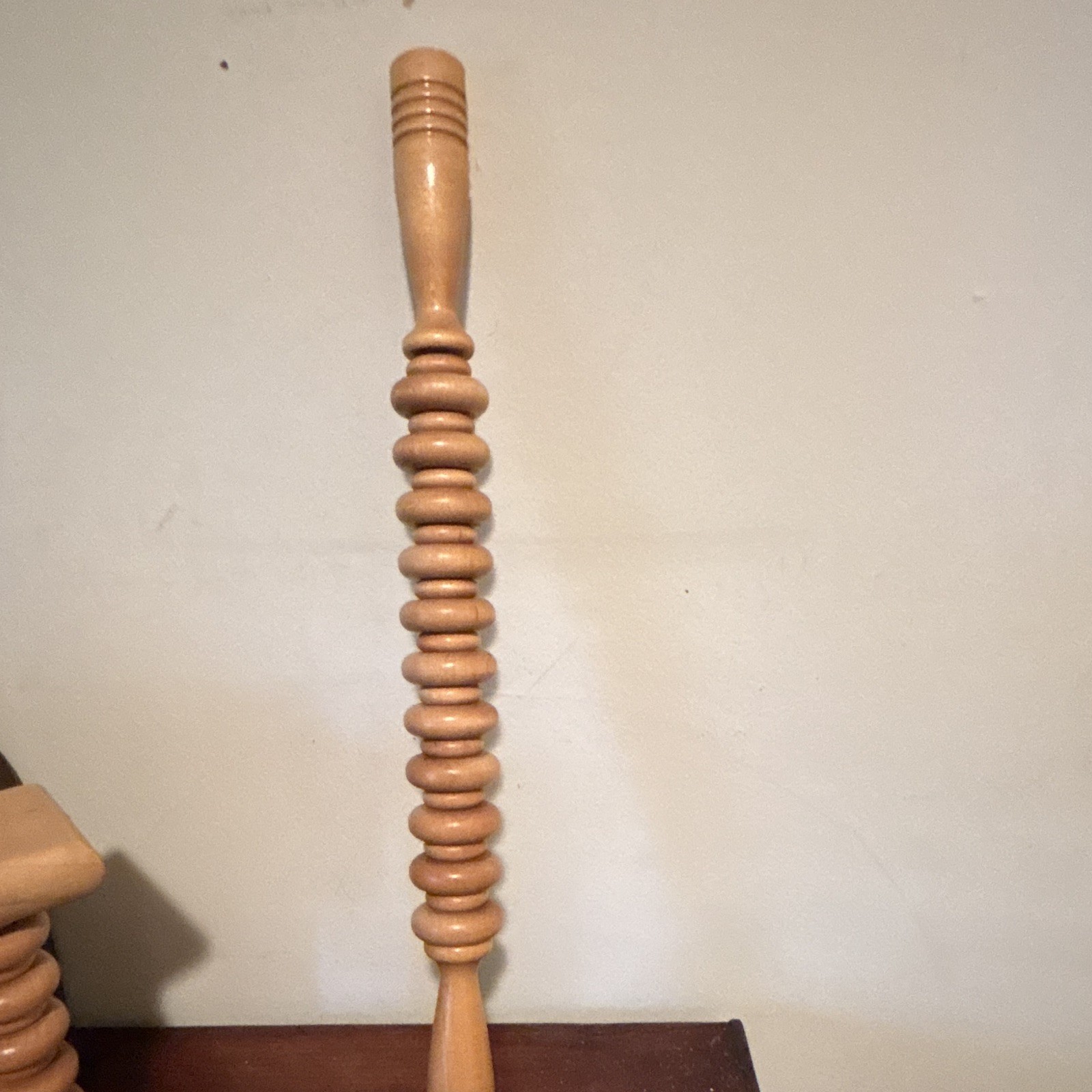 Wood Manual Full Body Massage Roller Stick, 3-Head Rolling Massager Beige