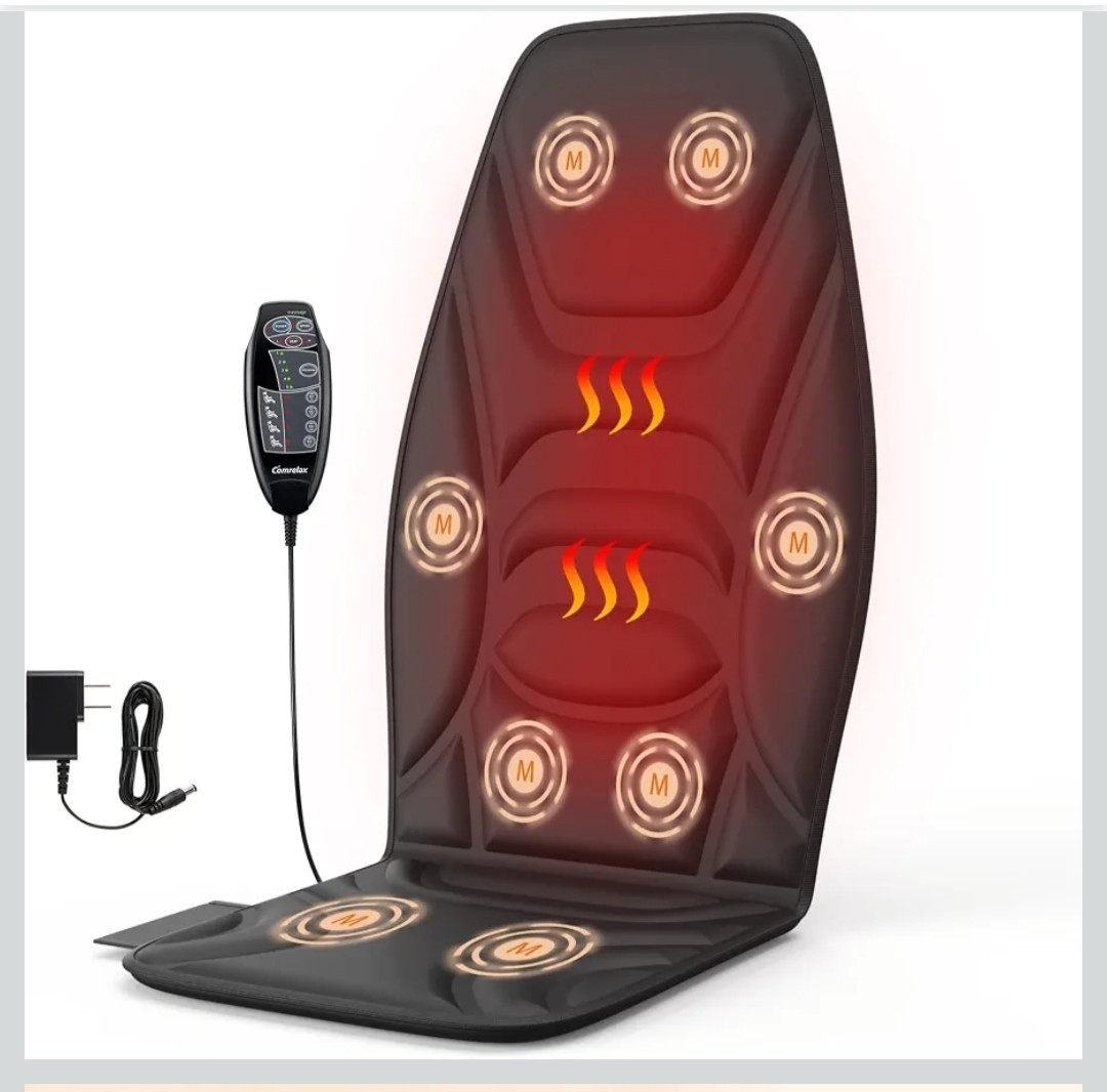 Vibration Massage Seat Cushion with Heat, Back Massager for Chair with 8…