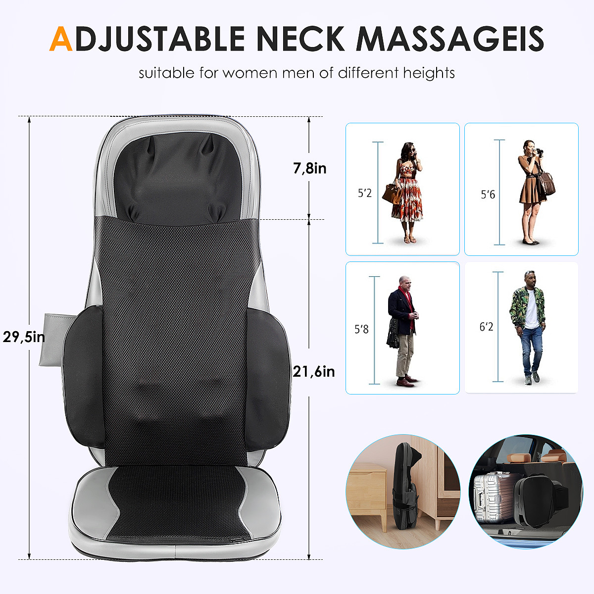 Back Massage Home Office Heated Neck Body Massager Chair Cushion For Seat Car