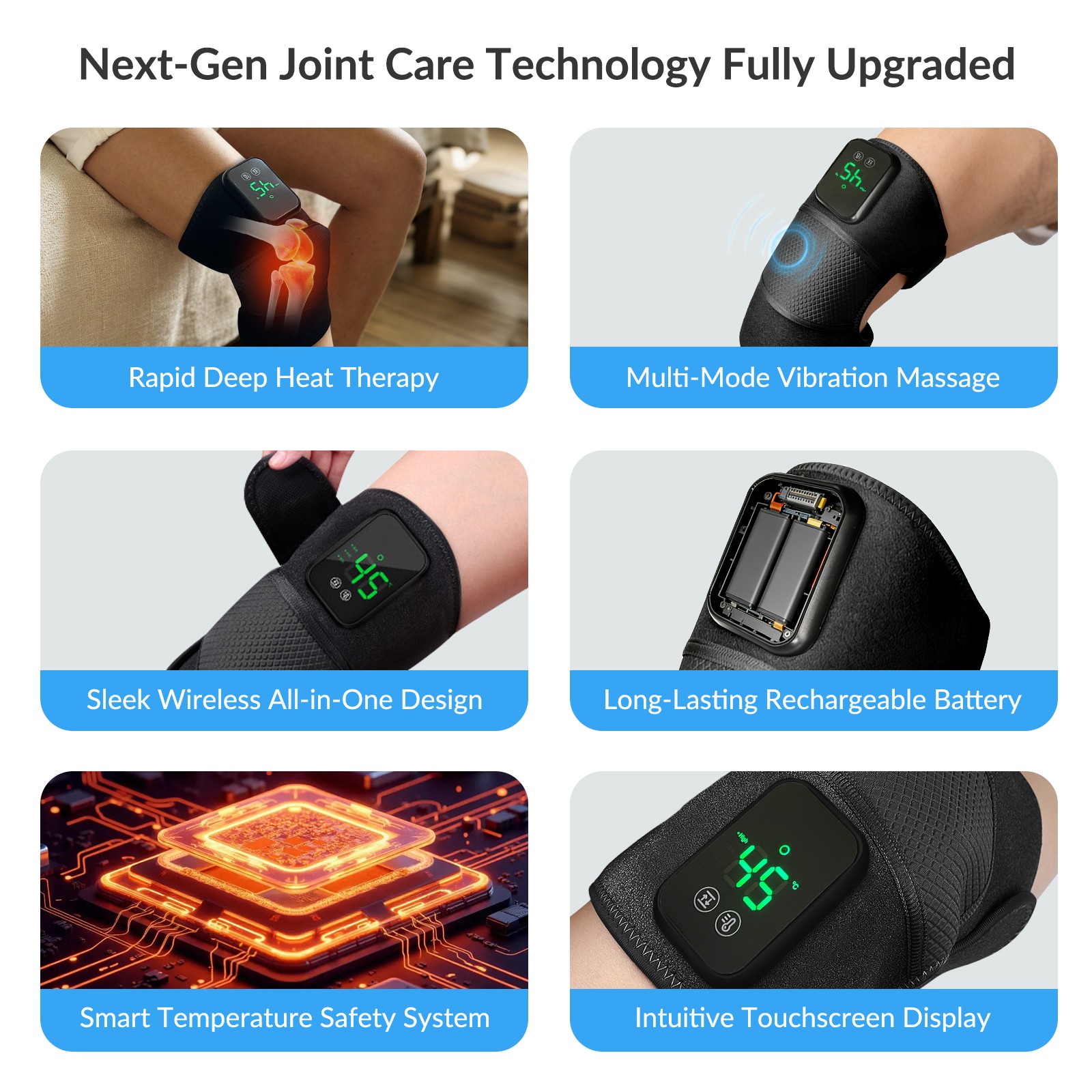 3 In1 Electric Heated Shoulder Knee Elbow Massager w/ Vibration for Pain Relief